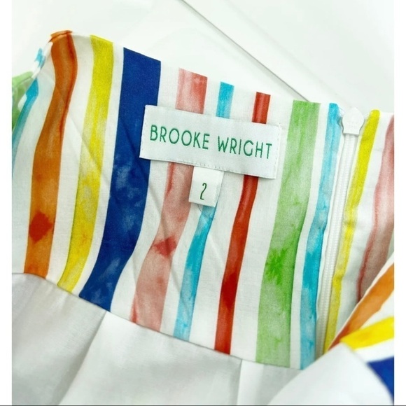 Brooke Wright Womens Sz 2 Rainbow Striped Colorful A Line Skirt Lottie Bow Belt - Picture 11 of 12